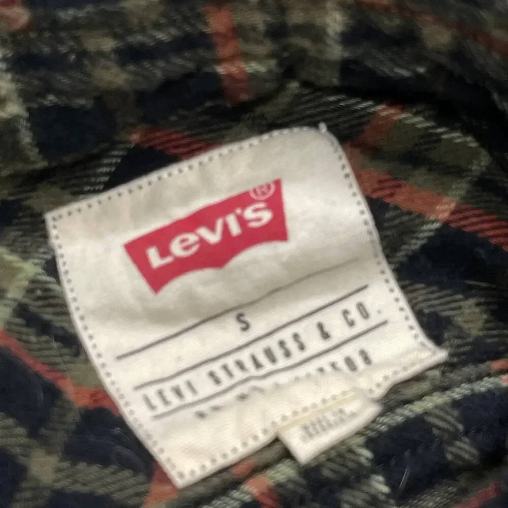 Levis Flannel Shirt Men Size S Green Orange Black Plaid 100% Cotton Long Sleeve